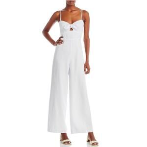 NWT Aqua Seersucker Jumpsuit Women's Size XS White Sleeveless Lined Wide Leg